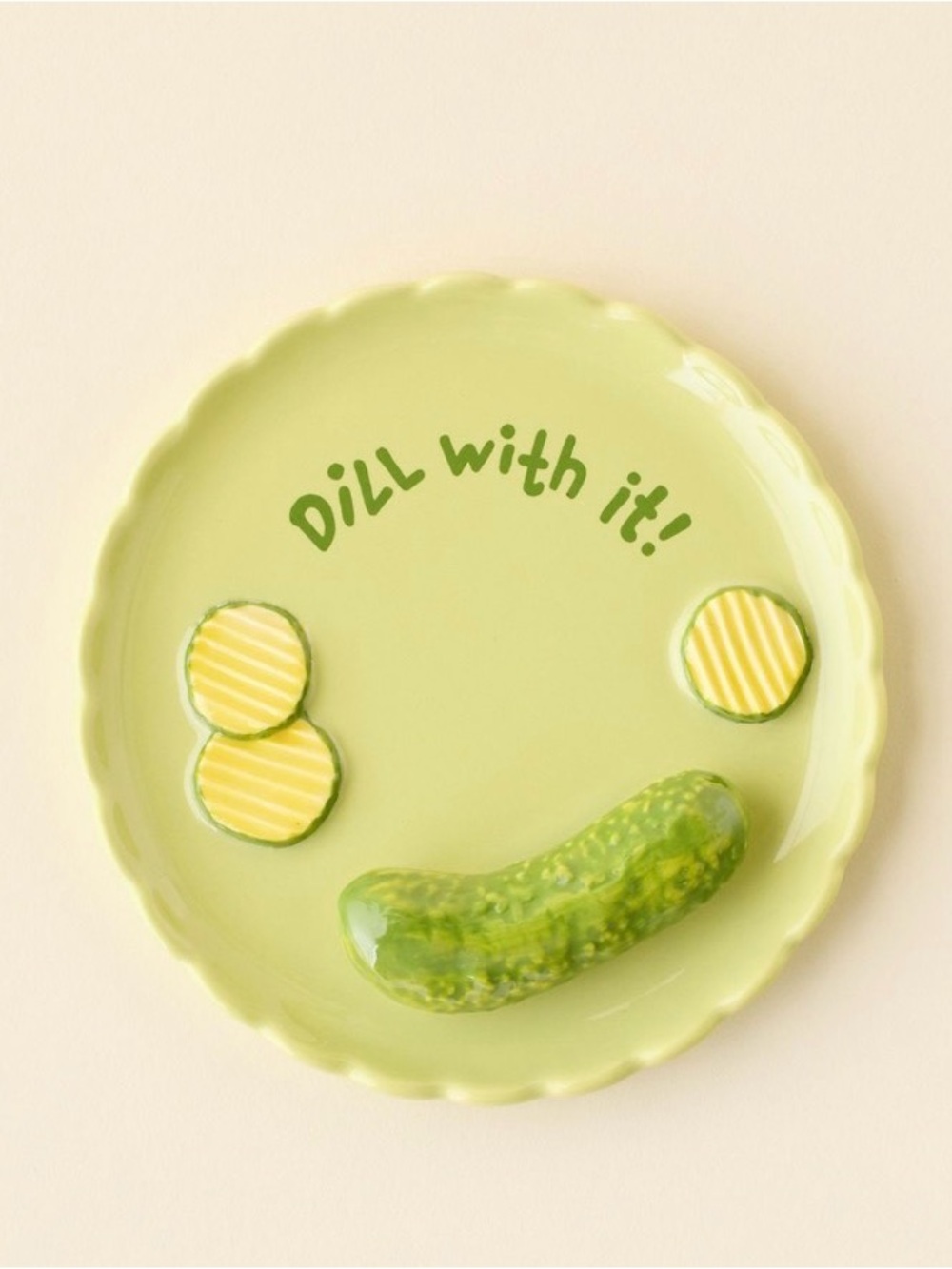 Dill With It! Ceramic Pickle Plate — Light Green. NIB